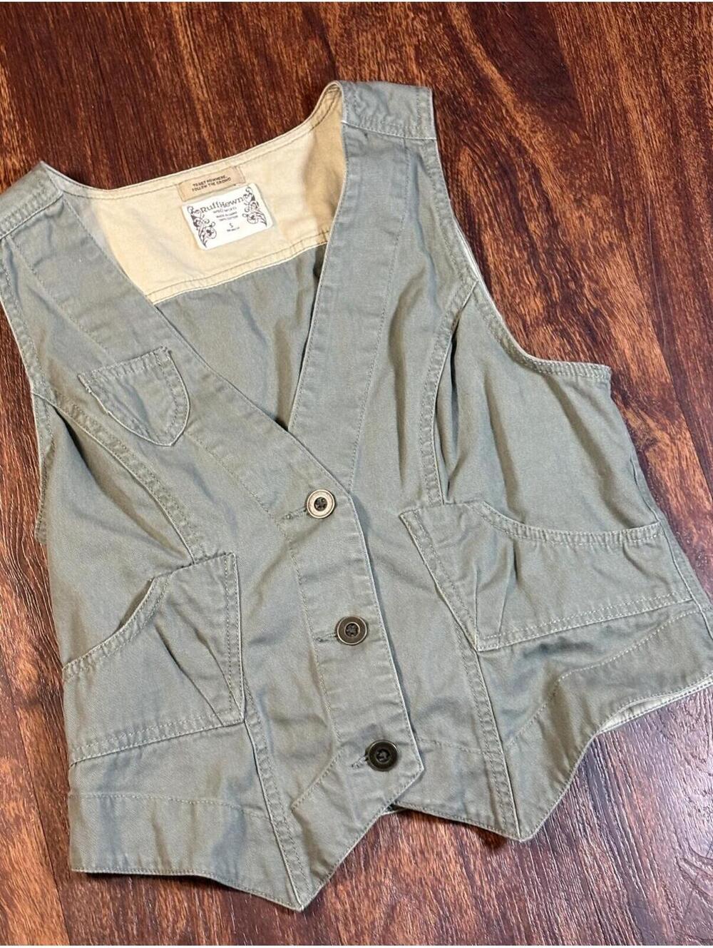 Ruff Hewn Wellworn Olive Utility Vest Cotton Safari Workwear Size S